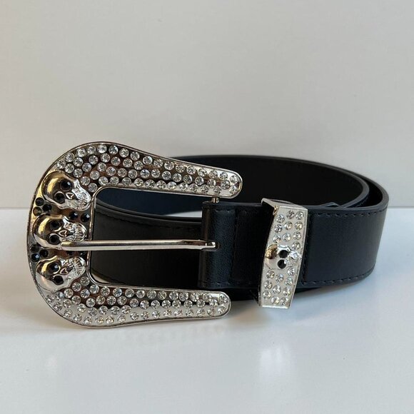 Other - y2k 2000s chrome skull rhinestone black and silver grunge emo belt